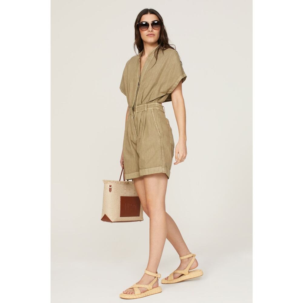 VANESSA BRUNO Khaki Cotton Blend Mock Neck Open Back Atalante Romper size 36